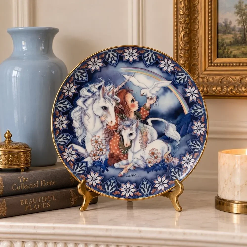 Vintage 1990 Jody Bergsma Rainbow To Ride On Unicorn Reco Plate 8.5”